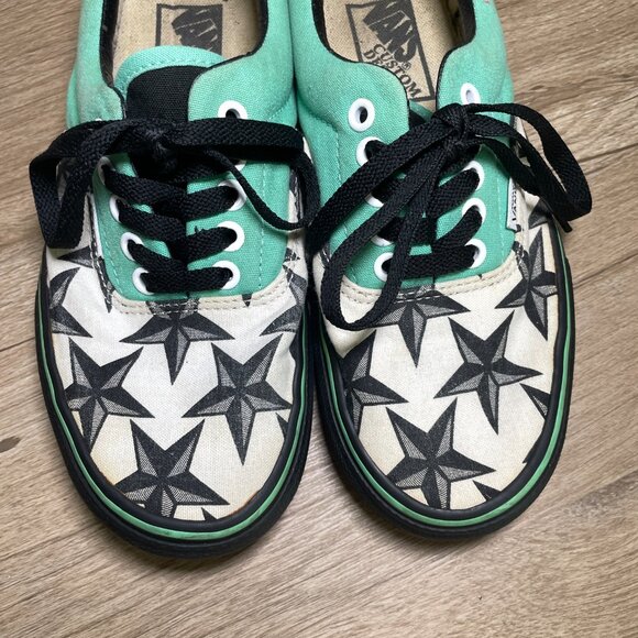 Men's 6.5/Women's 8 Custom Designed Teal & Black Star Vans - Picture 5 of 12